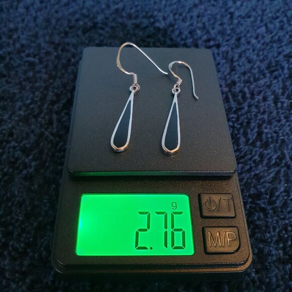 1.5’’ Genuine Black Onyx 925 Sterling Silver Dangle Earrings - Picture 3 of 6